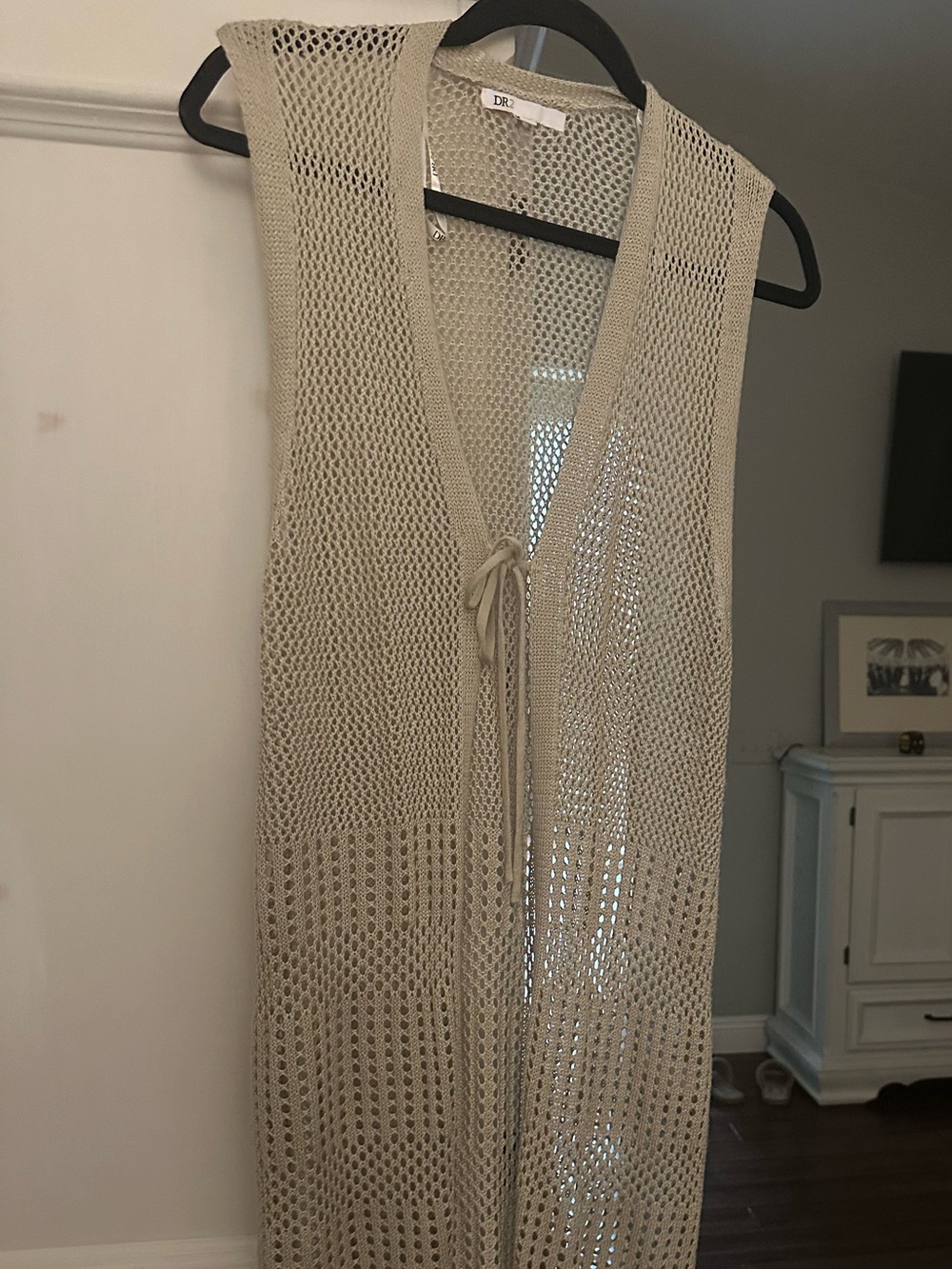 DR2 Beige Open-Knit Sleeveless Tie-Front Vest